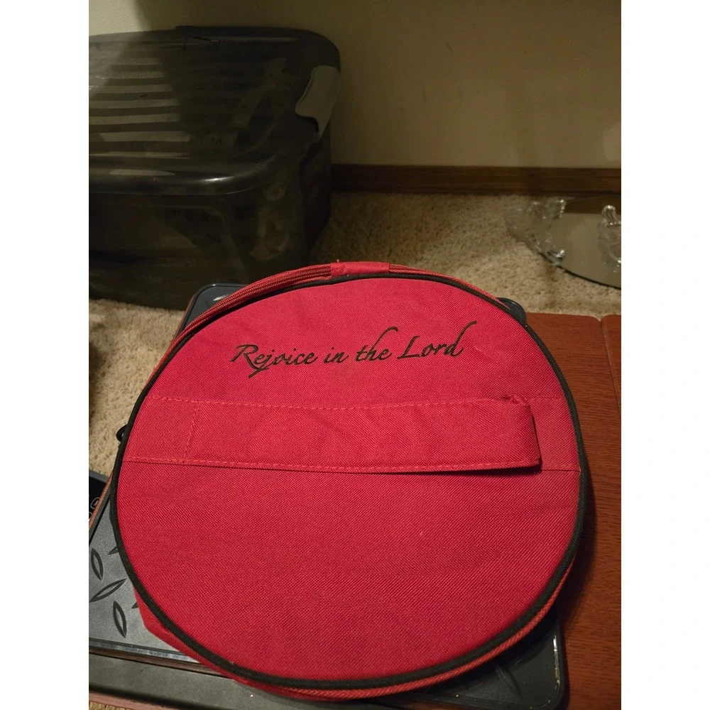 Rejoice in the Lord Red Insulated Round Casserole Pie Carrier Bag with Handle